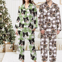 Thumbnail for Custom Beige Buffalo Plaid Dog Cat Photo Pajamas Set, Pet Lover Gift AB