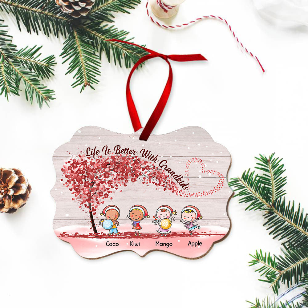 Personalized Life Is Better With Grandkids Printed Wood Benelux Ornament, Christmas Gift For Mom Grandma AE