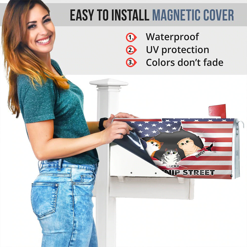 Cats Opened Patriotic Address House Magnetic Mailbox Cover, Personalized Gift For Cat Lovers AF