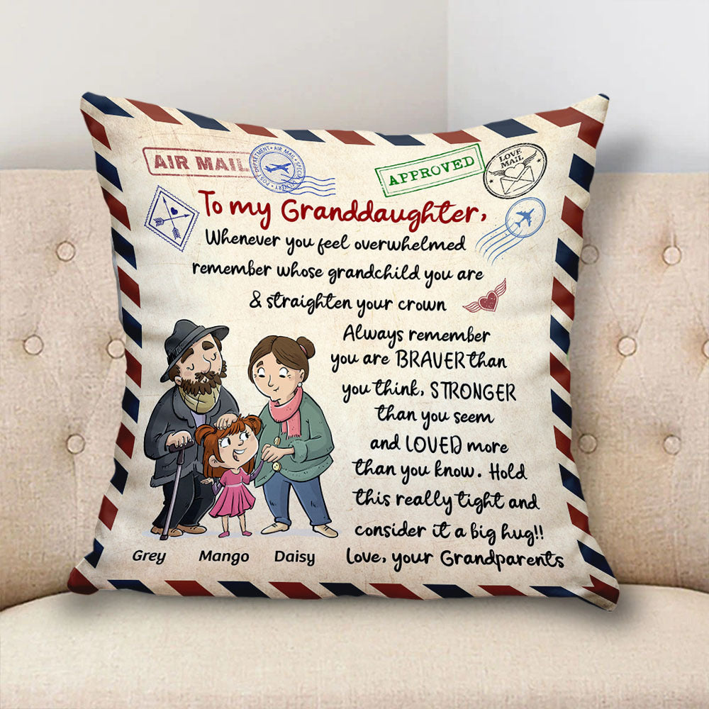 Personalized Letter To My Grandson Granddaughter Pillow, Gift For Grandpa Grandma AD