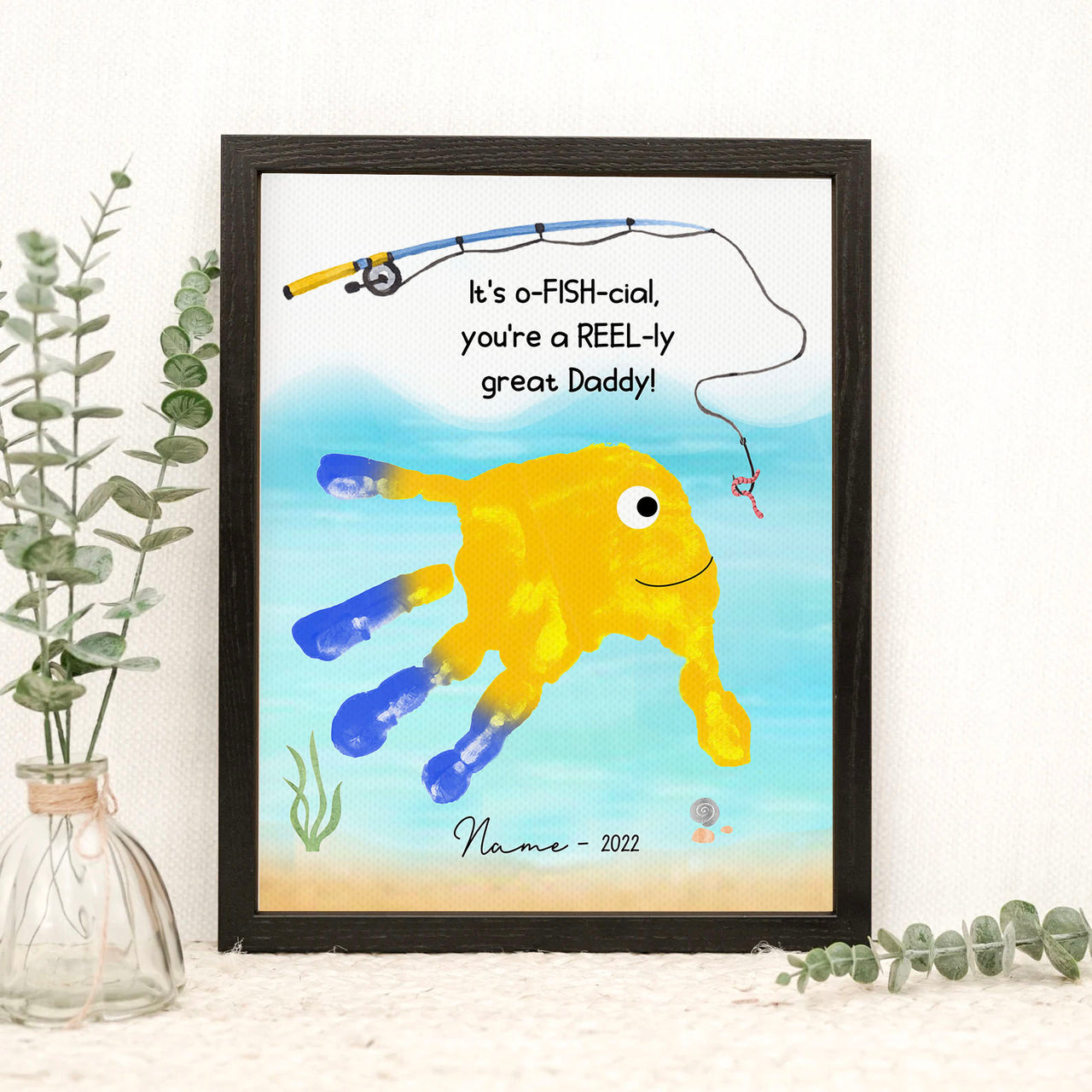 Custom Quotes Dad Fishing Photo Frame, Kids Handprint Keepsake AA