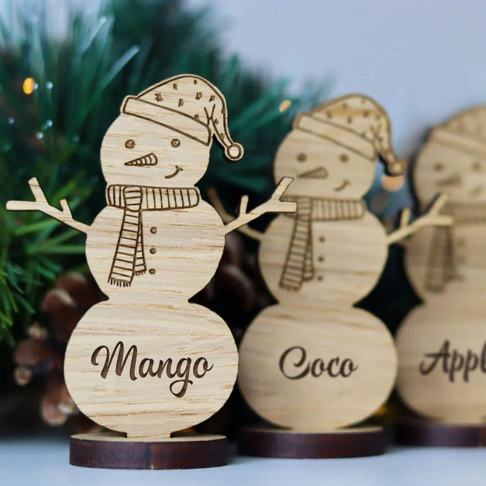 Christmas Personalised Wooden Snowman Table Decorations Place Names, Christmas Gift For Friends YHN-THUY