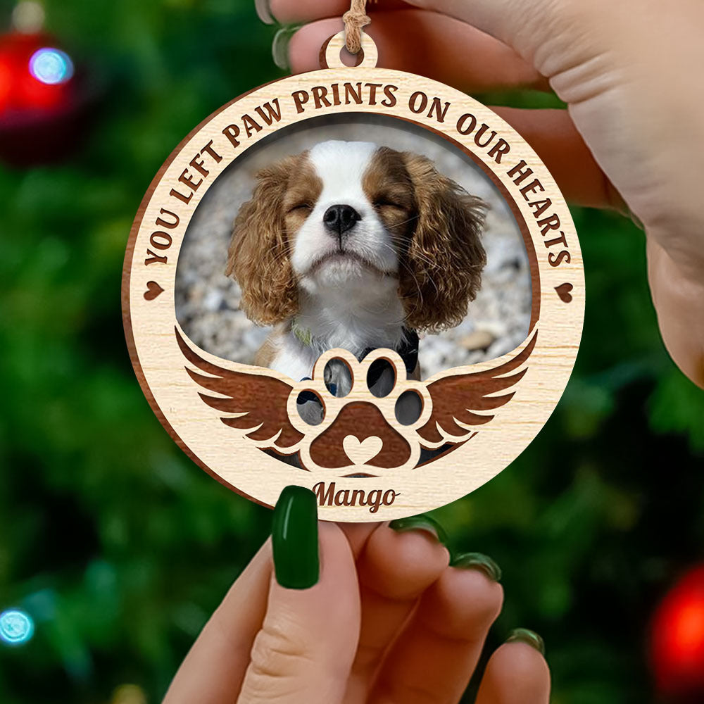 You Left Paw Prints Pet Photo Memorial Layered Wood Ornament AE