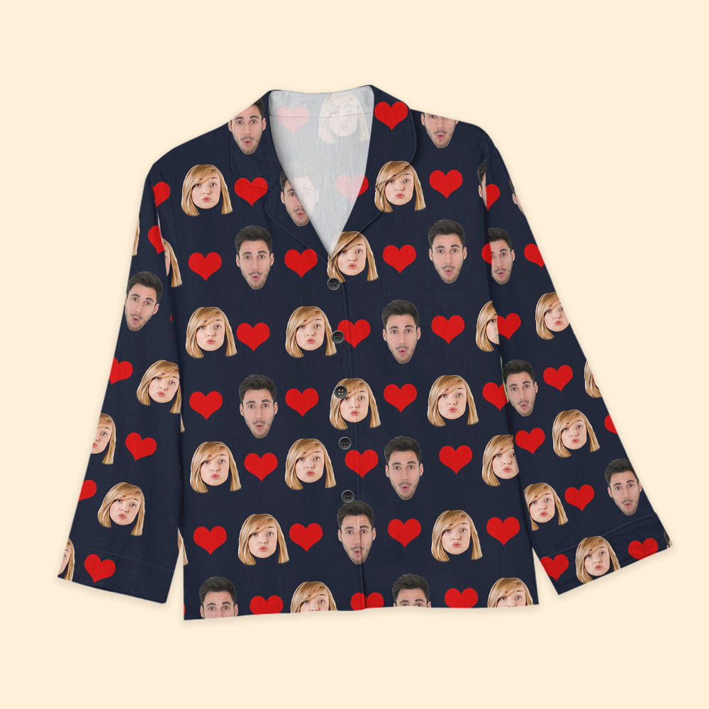Custom Heart With Photo Couple Pajamas Set, Valentine's Day Gift FC