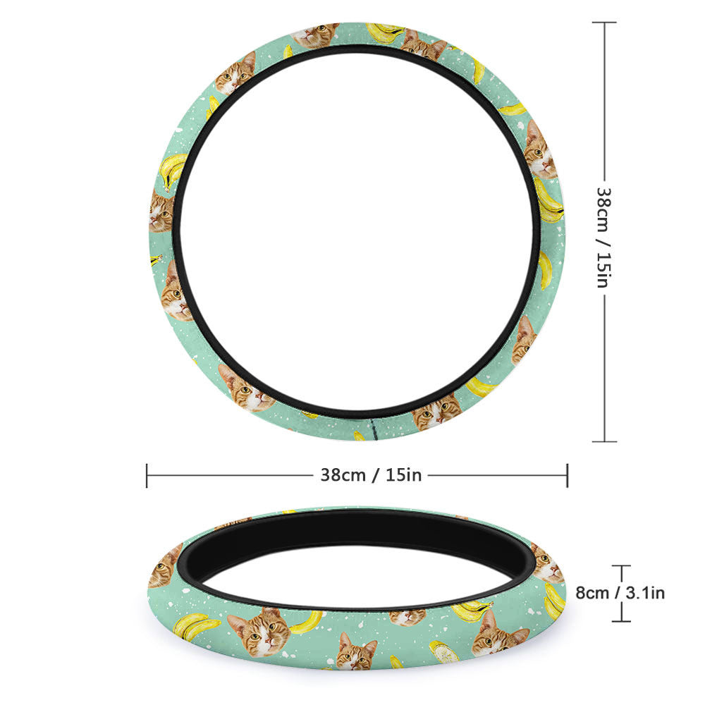 Custom Avocado Pattern With Face Dog Cat Car Steering Wheel Cover, Pet Lover Gift JonxiFon