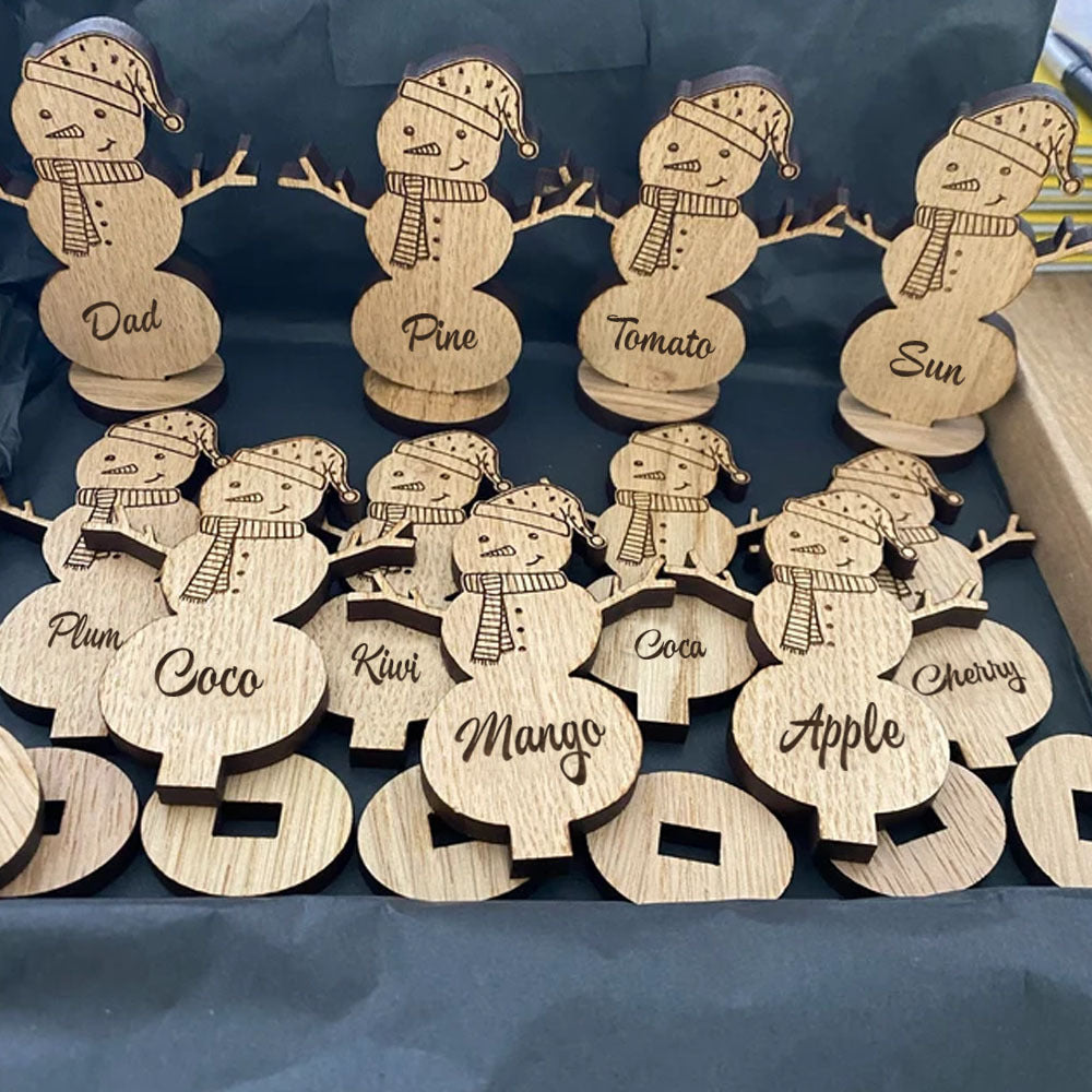 Christmas Personalised Wooden Snowman Table Decorations Place Names, Christmas Gift For Friends YHN-THUY