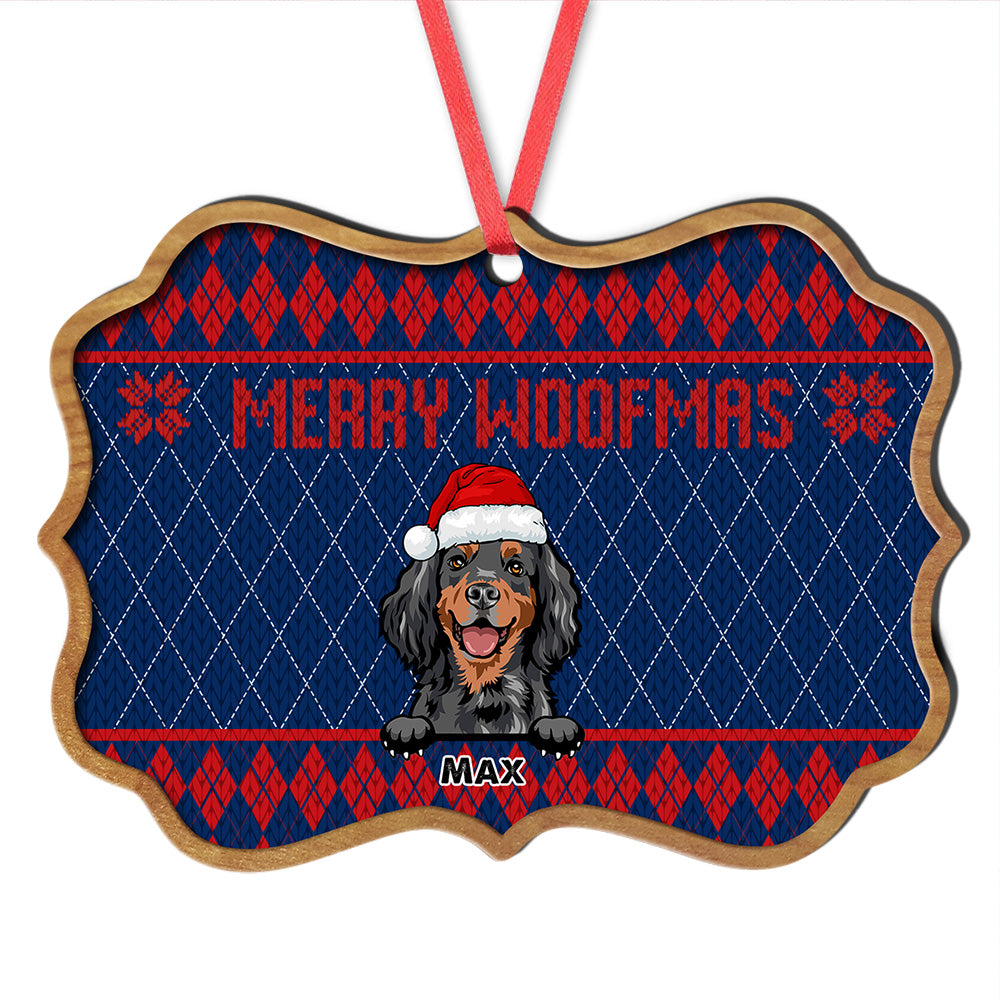 Merry Woofmas Personalized Dog Christmas Pattern MDF Ornament, Customized Holiday Ornament AE