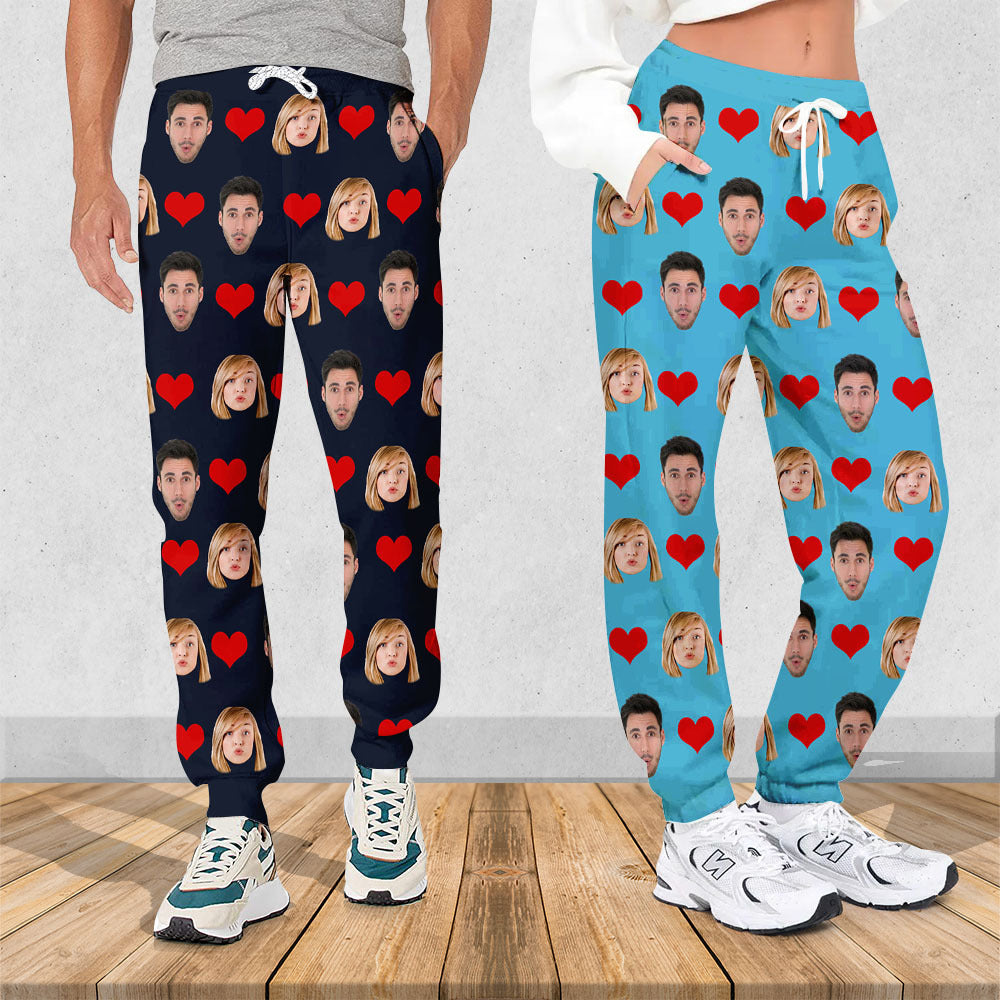 Custom Heart With Photo Couple Sweatpants, Valentine's Day Gift AB