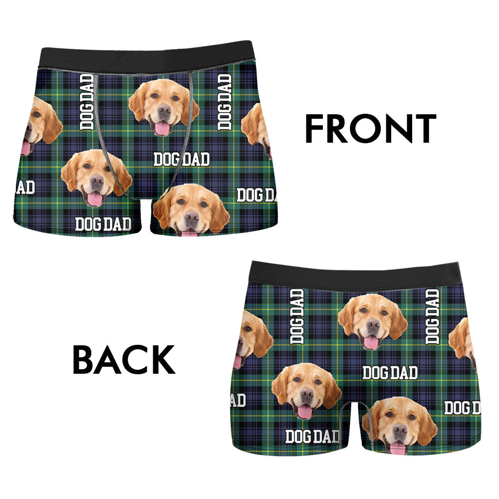 Custom Buffalo Plaid Photo Dog Cat Men's Boxer Briefs, Gift For Him AI