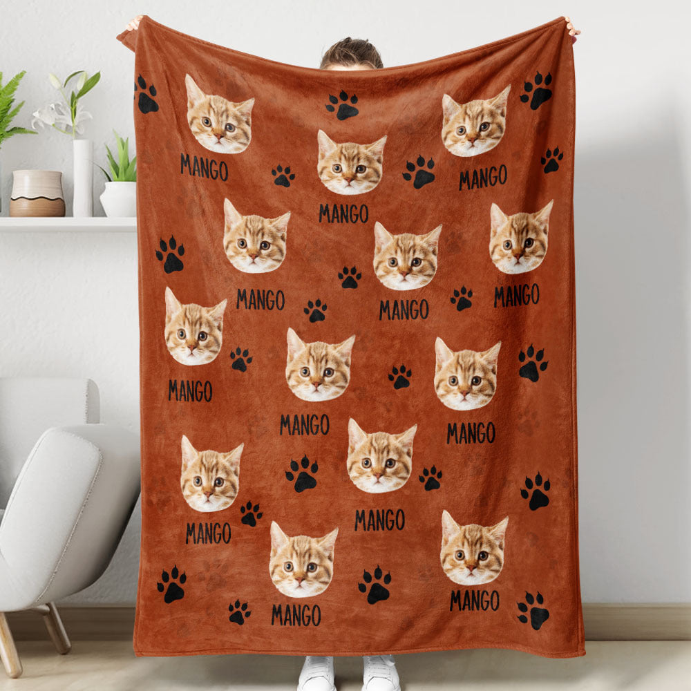 Custom Pet Photo & Paws Fleece Blanket, Pet Lover Gift AB