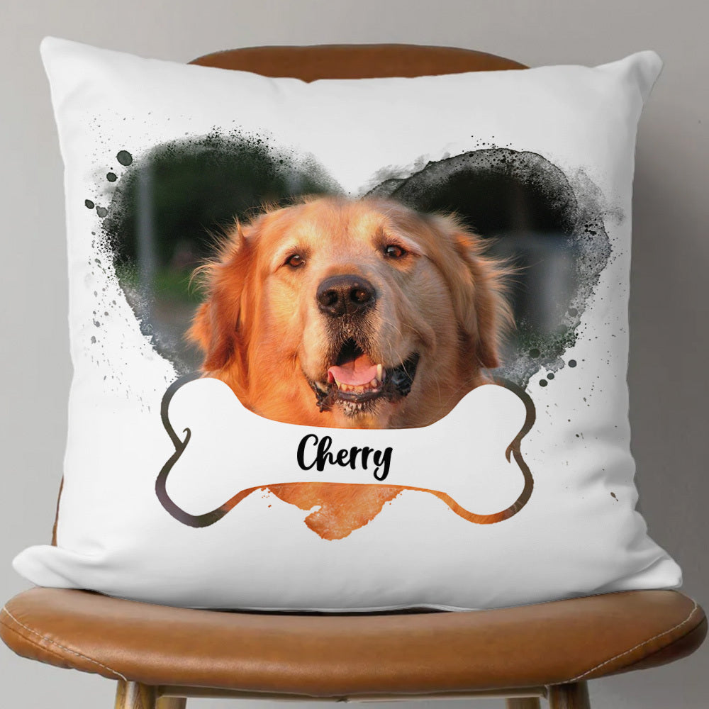 Custom Dog Photo Heart & Bone Pillow, Dog Lover Gift AD