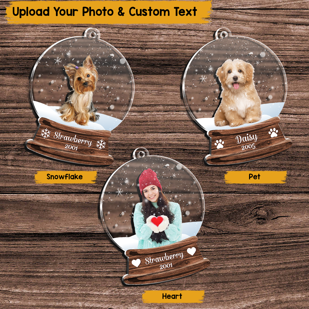 Custom Photo Snowball Pet & Family Printed Acrylic Ornament, Gift For Dog Lovers, Christmas Gift AC
