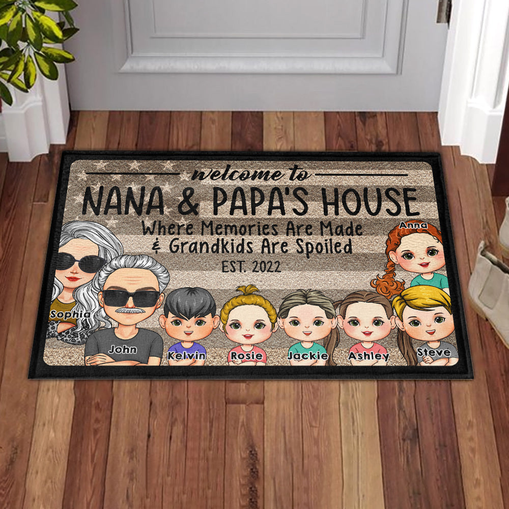 Personalized Welcome To Grandma Grandpa Family House Doormat, Custom Kids AB