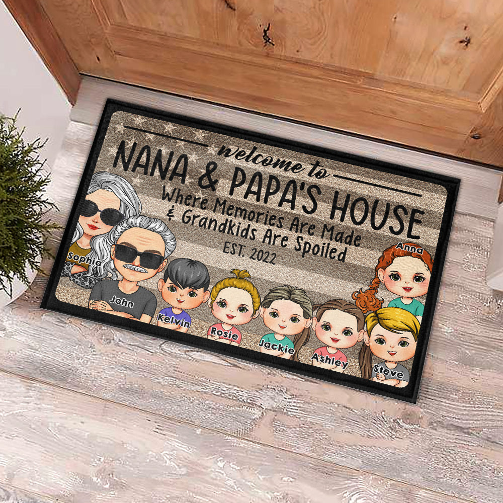 Personalized Welcome To Grandma Grandpa Family House Doormat, Custom Kids AB