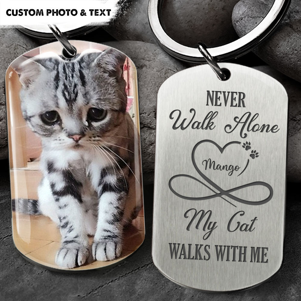 Never Walk Alone Pet Memorial Metal Keychain, Pet Loss Gift AA