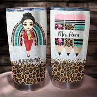 Thumbnail for Rainbow Leopard Glitter Teacher Tumbler, Pencil Monogram Tumbler AA