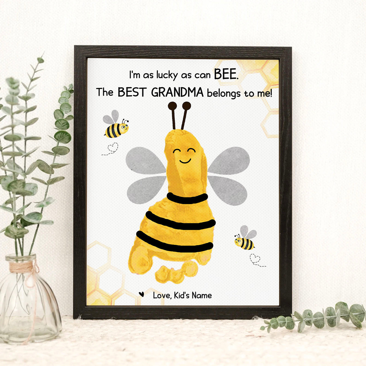 I'm As Lucky As Can Bee Grandma Photo Frame, Kids Footprint Keepsake AA