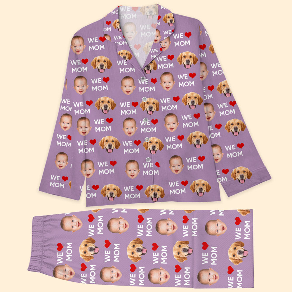 Custom We Love Dad Mom Photo Family Pajamas Set, Gift For Family AB