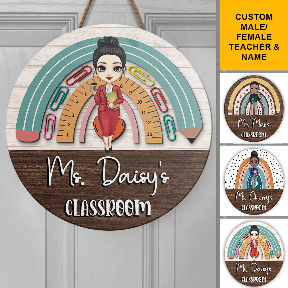 Personalized Rainbown Teacher Wood Sign, DIY Gift For Back To School Z