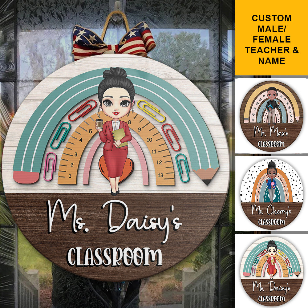 Personalized Rainbown Teacher Wood Sign, DIY Gift For Back To School Z
