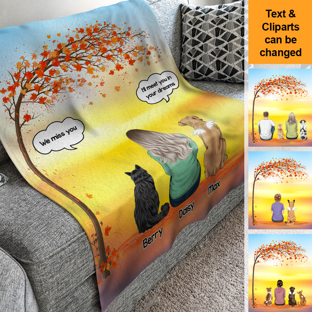 Autumn Dog Back I Miss You Personalized Blanket, Custom Cat Fall Gift AB