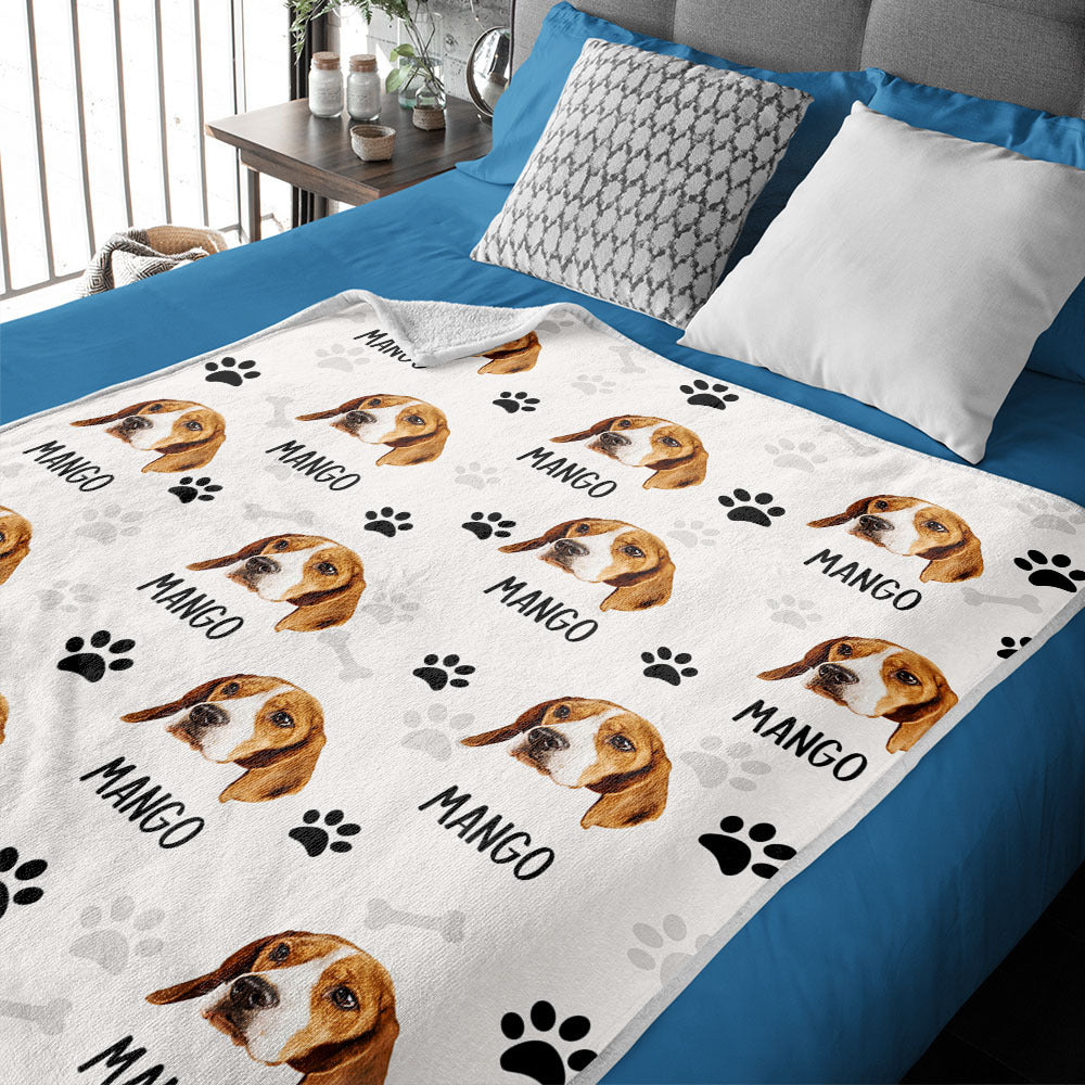 Custom Pet Photo & Paws Fleece Blanket, Pet Lover Gift AB