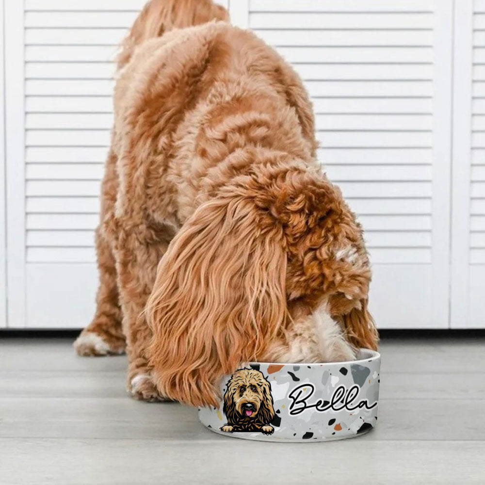 Boho Chic Terrazzo Pet Ceramic Bowl, Dog Lover Gift Printway
