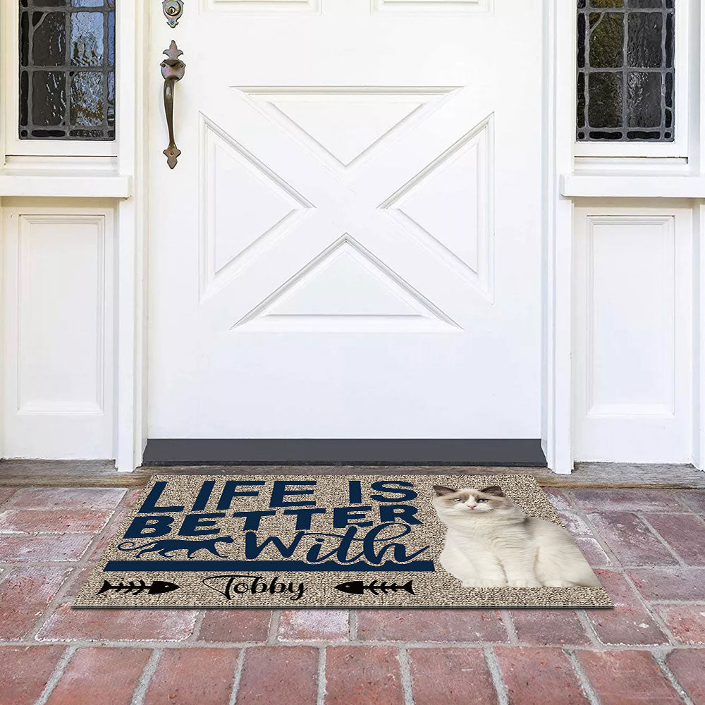 Life Is Better With Cats Upload Photo Doormat, Gifts For Cat Lovers AB