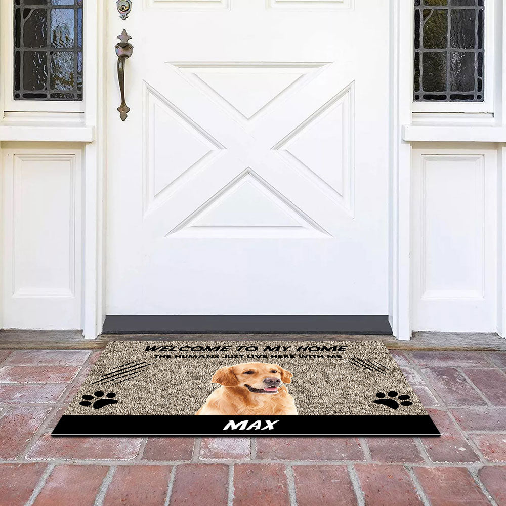 Welcome to Our Home The Humans Just Live Here with Us - Upload Pets Photos Doormat AB