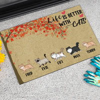 Thumbnail for Life Is Better With Cats Falling Leaves - Personalized Cat Doormat AB