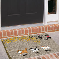 Thumbnail for Life Is Better With Cats Falling Leaves - Personalized Cat Doormat AB