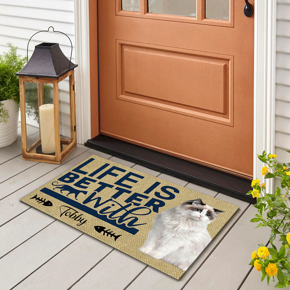 Life Is Better With Cats Upload Photo Doormat, Gifts For Cat Lovers AB