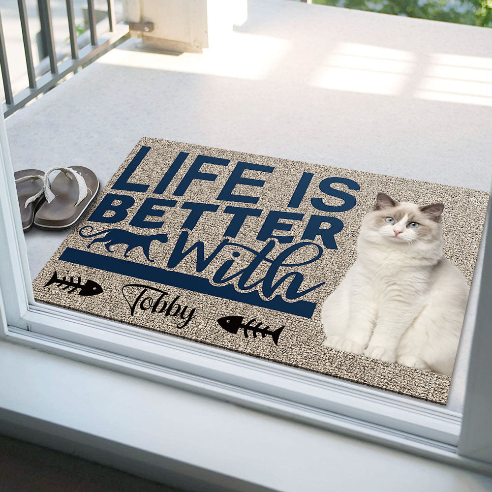 Life Is Better With Cats Upload Photo Doormat, Gifts For Cat Lovers AB