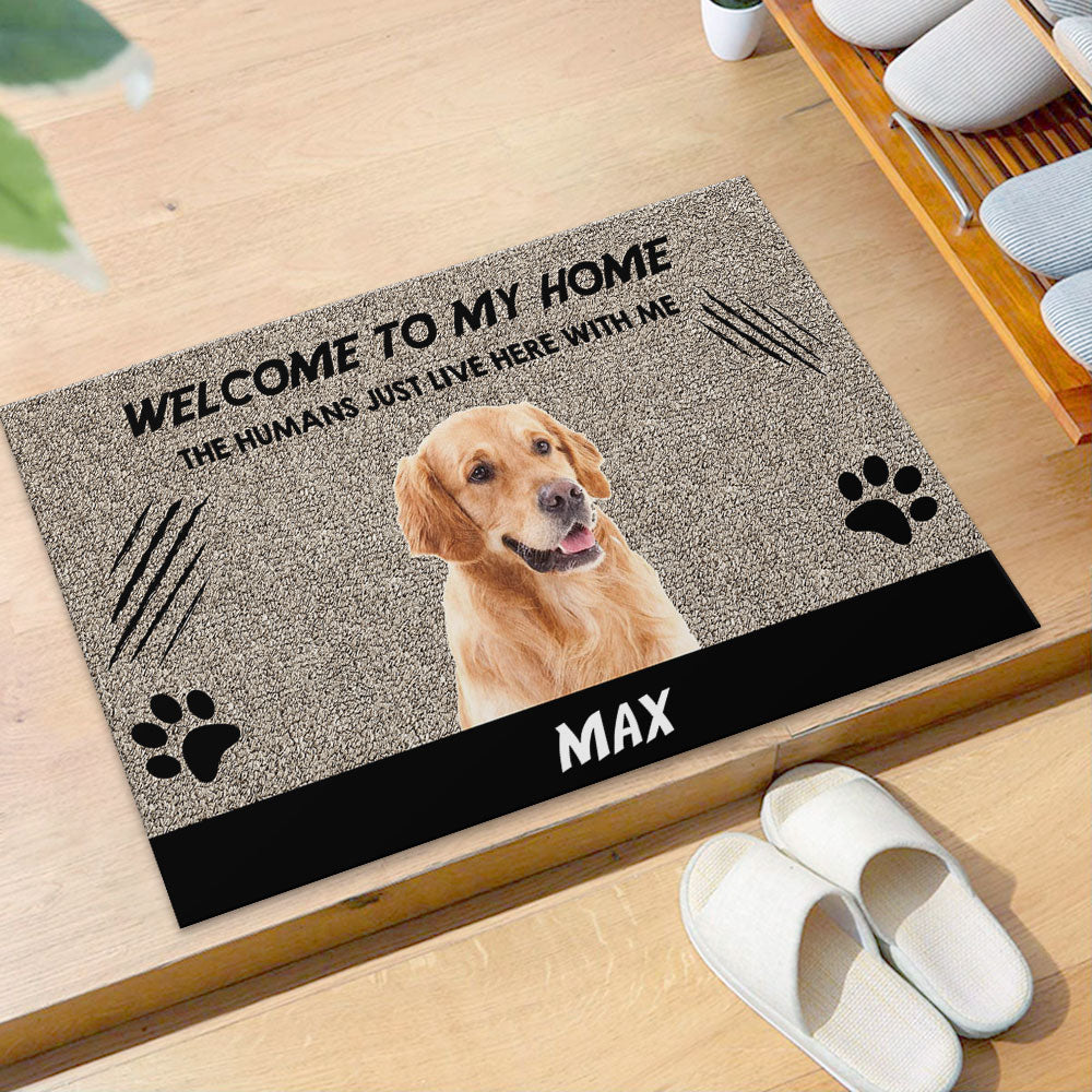 Welcome to Our Home The Humans Just Live Here with Us - Upload Pets Photos Doormat AB