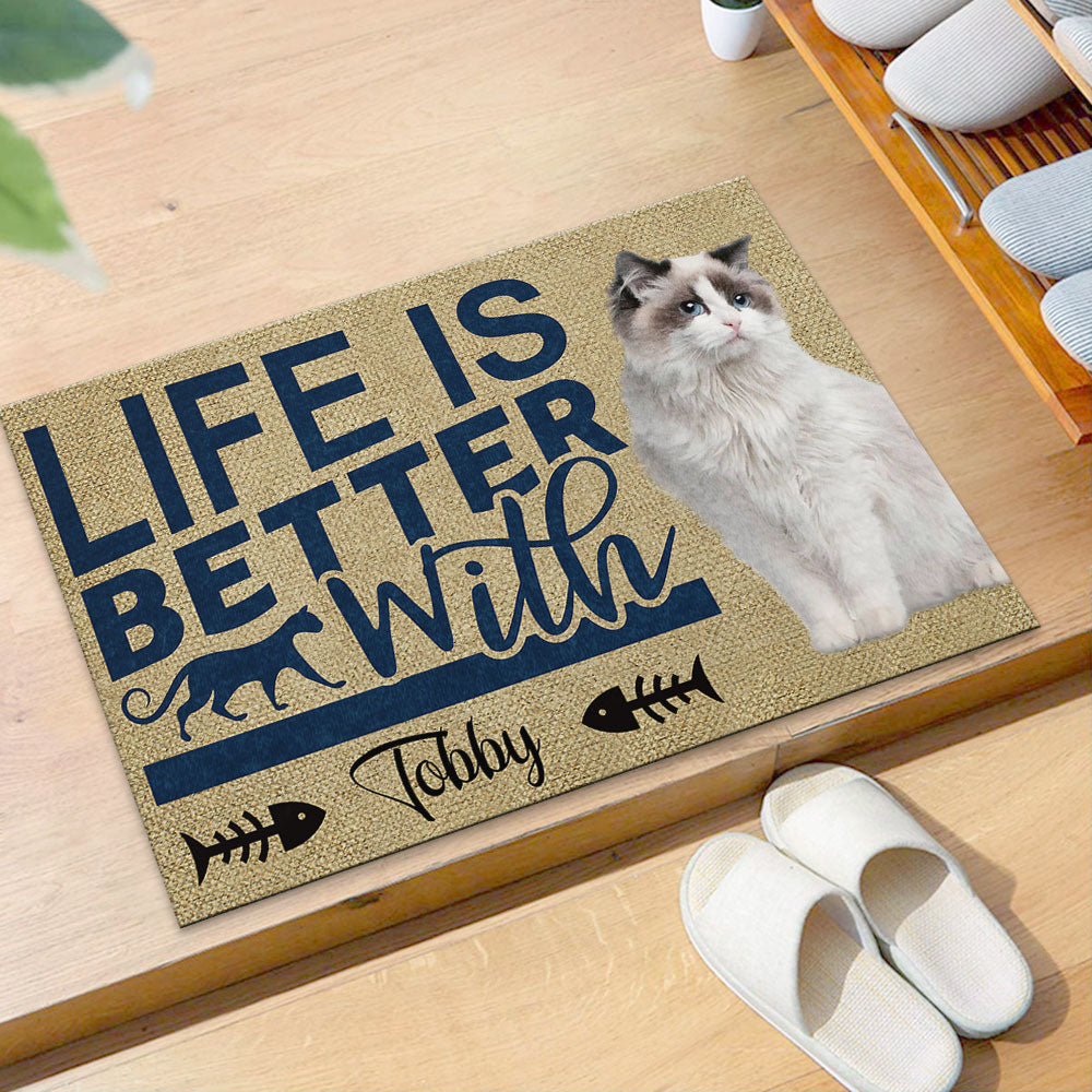 Life Is Better With Cats Upload Photo Doormat, Gifts For Cat Lovers AB