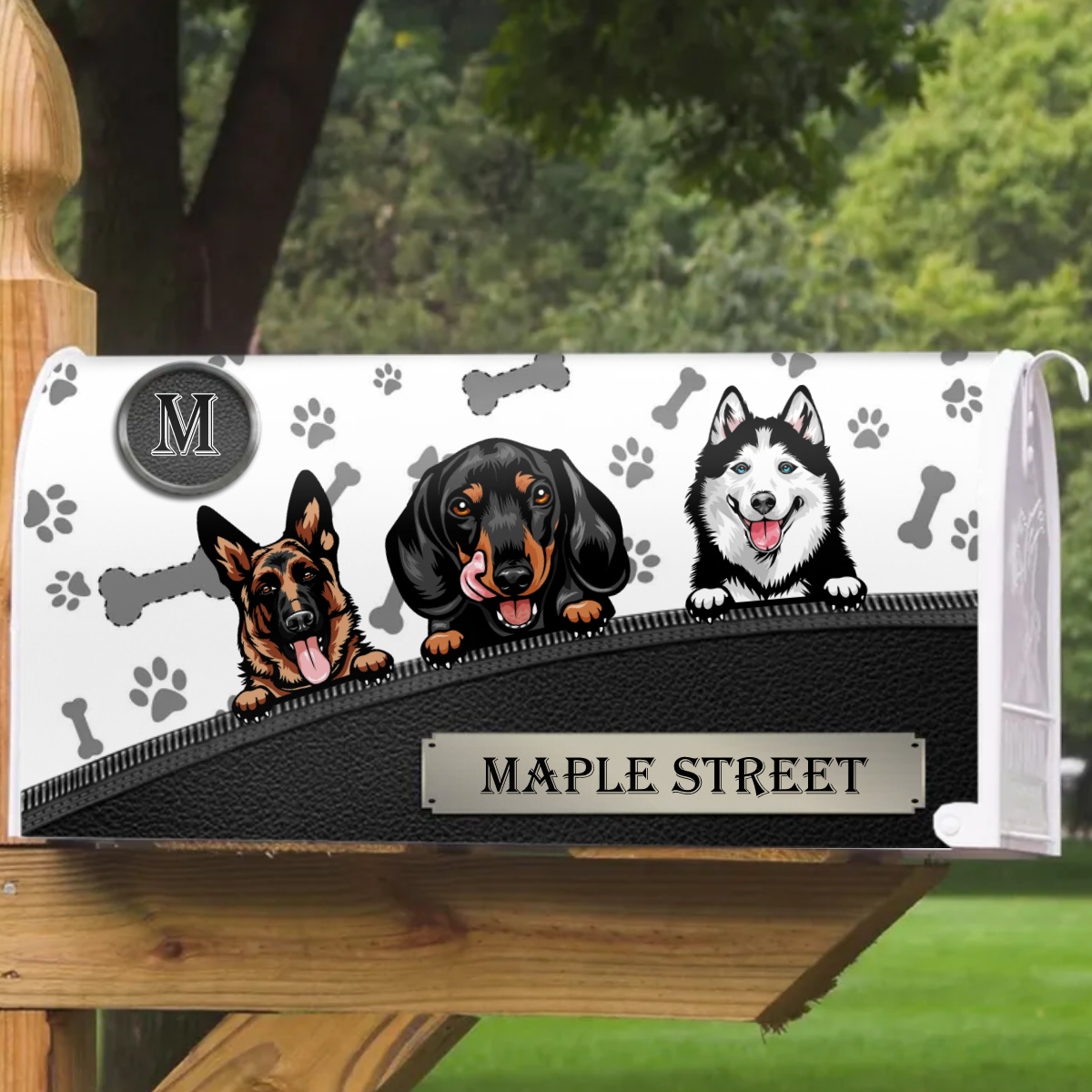 Leather Pattern Dog Personalized Mailbox Decal- Gift for Dog Lovers AF