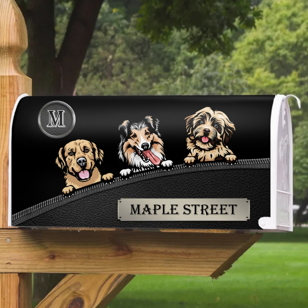 Leather Pattern Dog Personalized Mailbox Decal- Gift for Dog Lovers AF