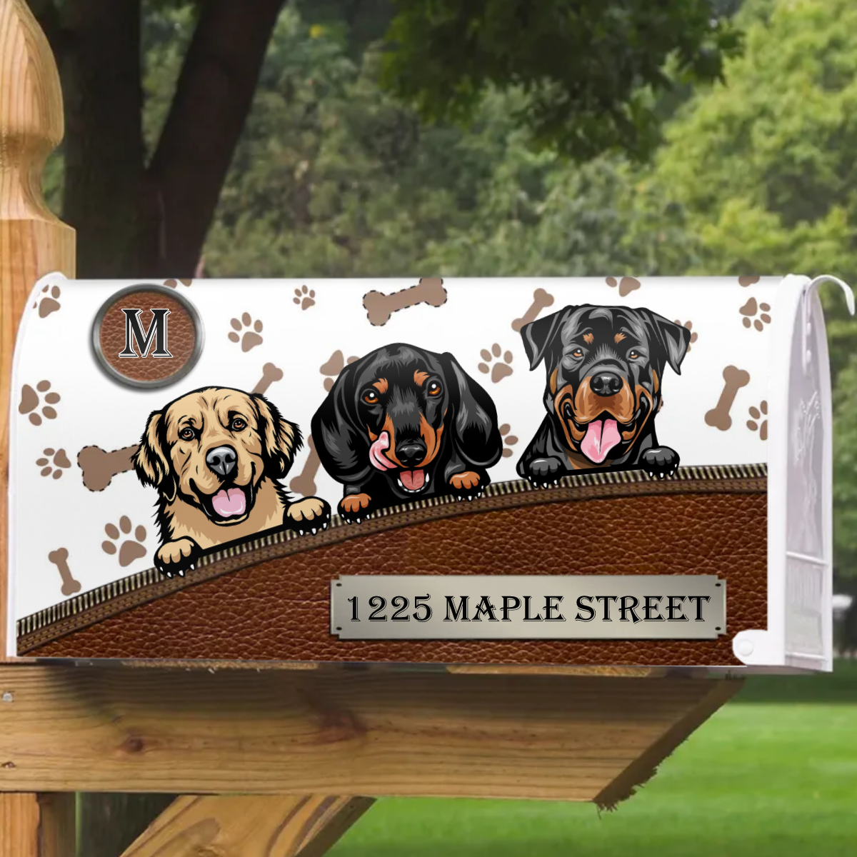 Leather Pattern Dog Personalized Mailbox Decal- Gift for Dog Lovers AF