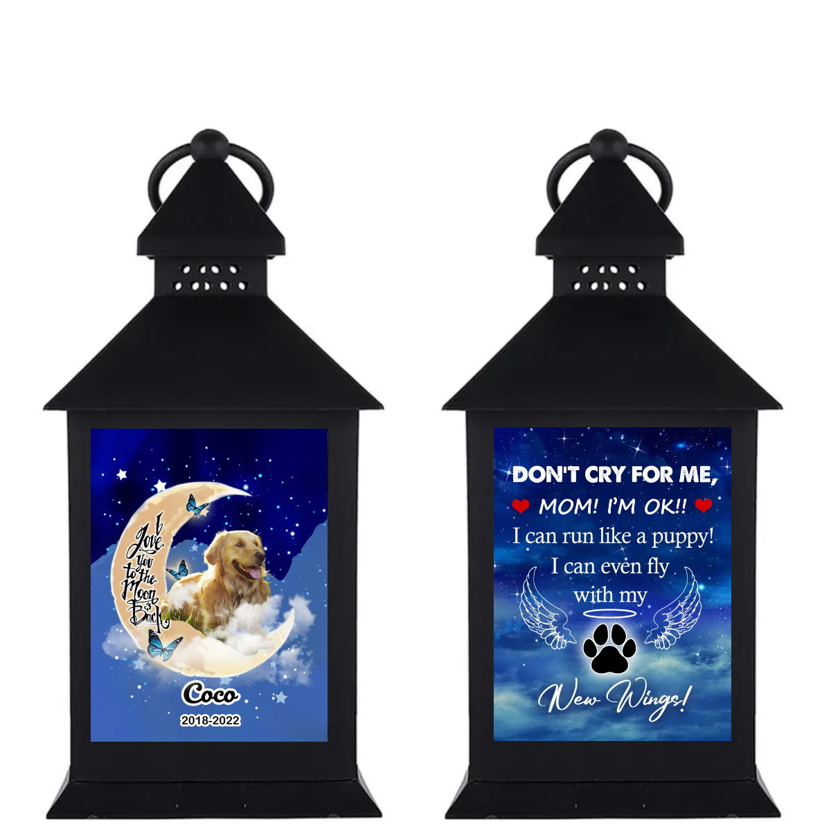 Custom Dog Photo Dont cry for me Memorial Lantern II, Pet Memorial Gift JonxiFon