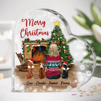 Thumbnail for Personalized Girl & Fluffy Dog Heart Acrylic Plaque, Christmas Gift For Dog Lovers AA