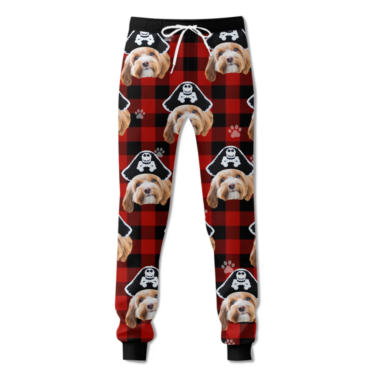 Upload Pet Photo Cute Hat Buffalo Plaid Sweatpants, Custom Gift For Men and Women AB