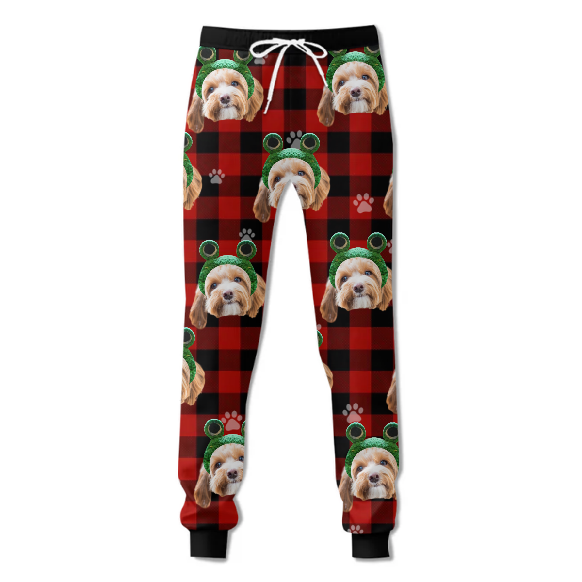 Upload Pet Photo Cute Hat Buffalo Plaid Sweatpants, Custom Gift For Men and Women AB