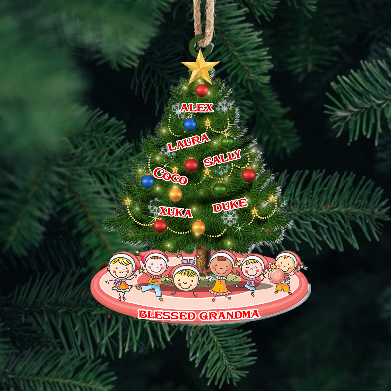 Personalized Christmas Tree Grandkids Printed Acrylic Ornament, Holiday Gift For Grandma, Nana, Mimi, Mommy, Aunt AE