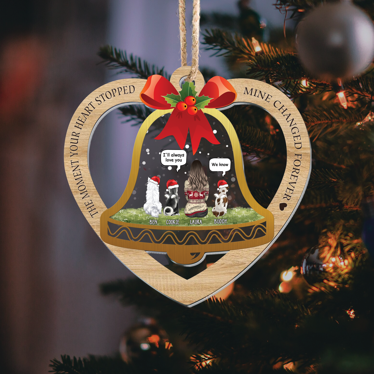 Personalized Dog&Cat  Memorial Heart Shape Printed Acrylic Ornament, Holiday Gift For Dog Lovers AE